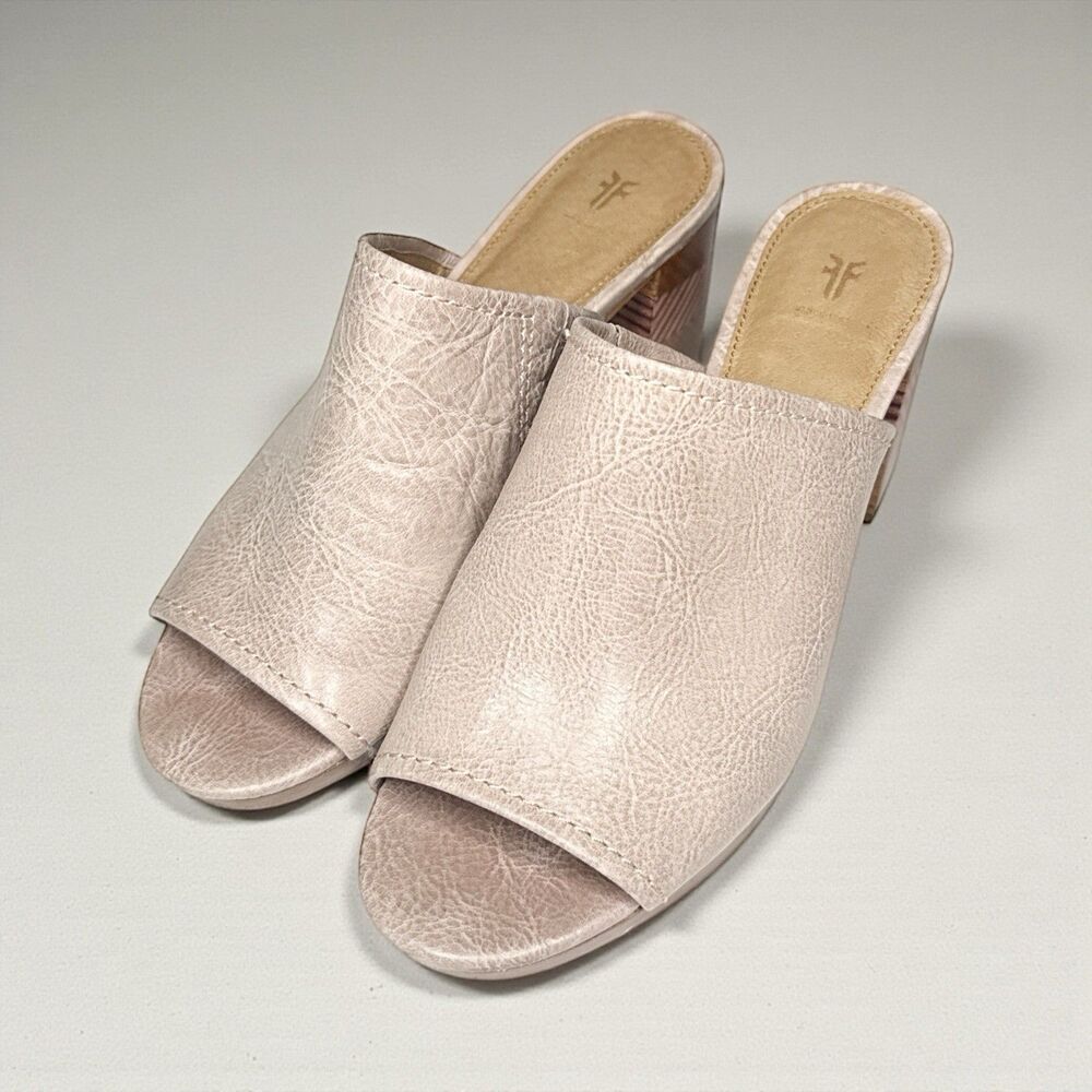 Frye Blake Leather Wood Block Heel Women's Sz 8 Open Toe Distressed Mules